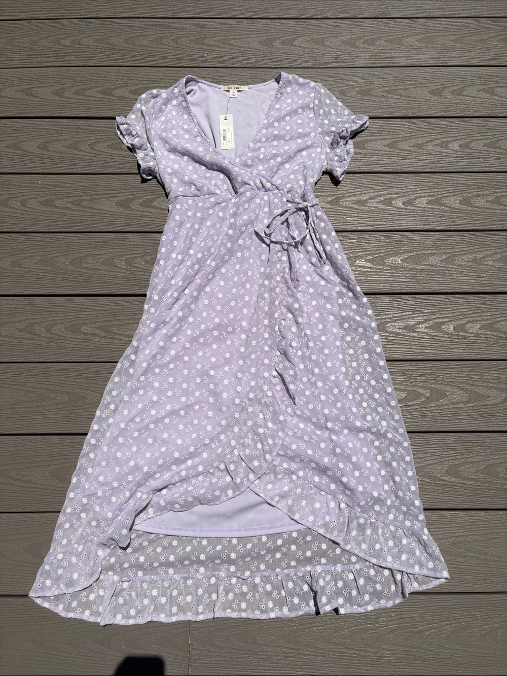 Francesca’s Eyelet High Low Wrap Maxi Dress